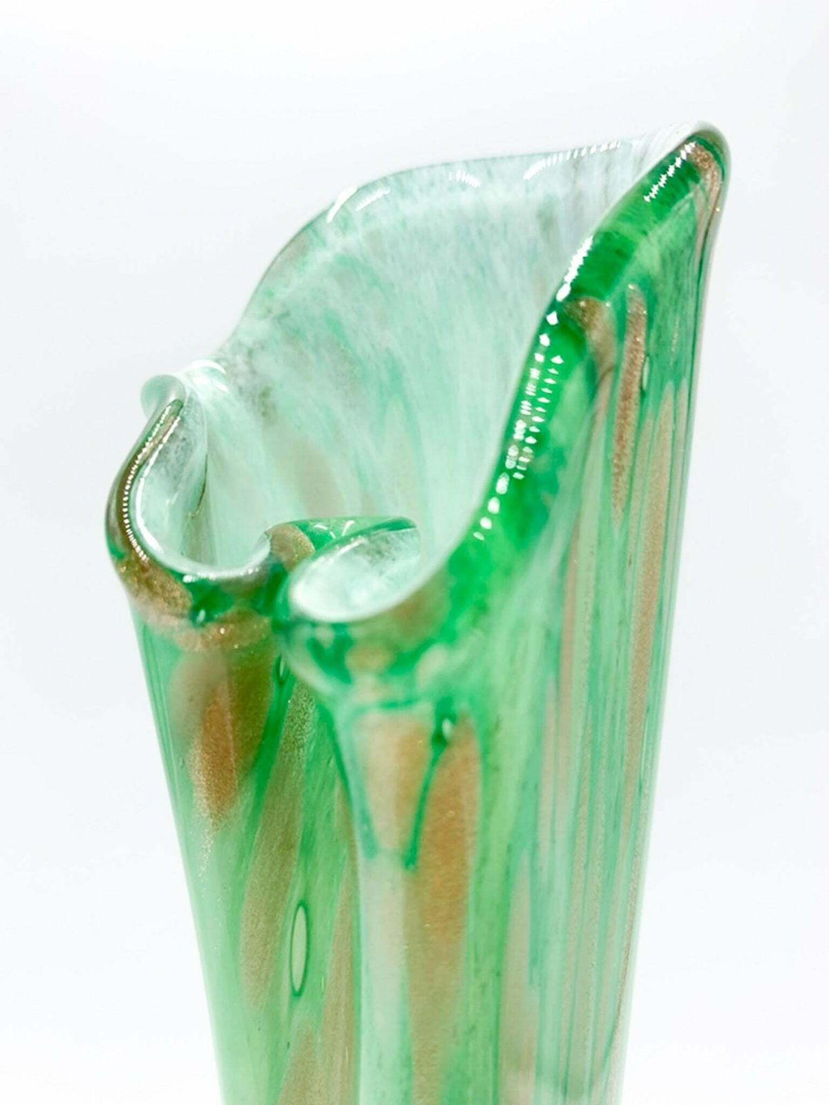 Single Flower Vase In French Green And Gold Glass From The 1960s photo Home Decor