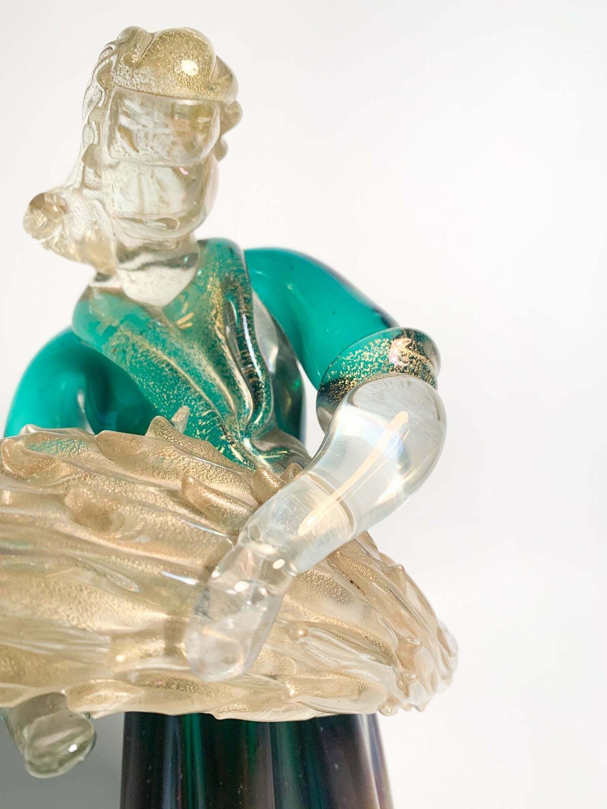 Iridescent Murano Glass Sculpture With Gold Leaves By Archimede Seguso, 1940s photo Home Decor
