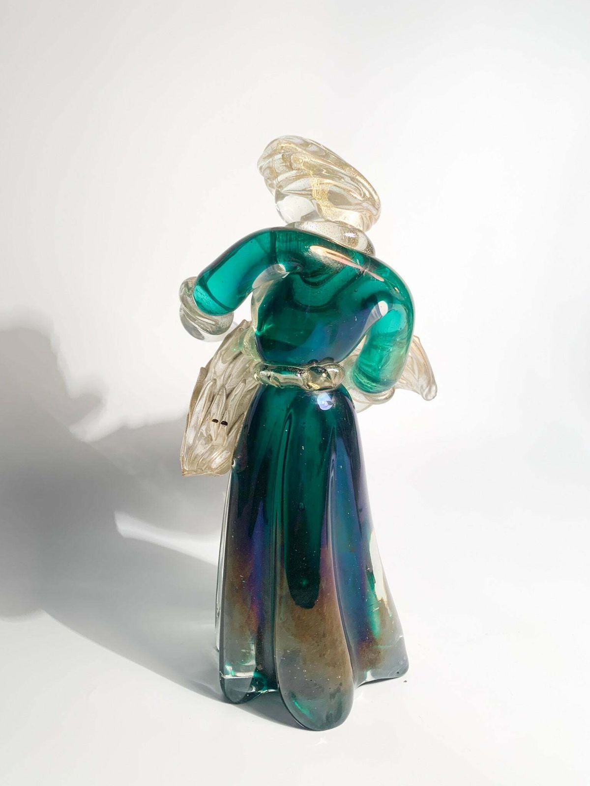 Iridescent Murano Glass Sculpture With Gold Leaves By Archimede Seguso, 1940s photo vintage