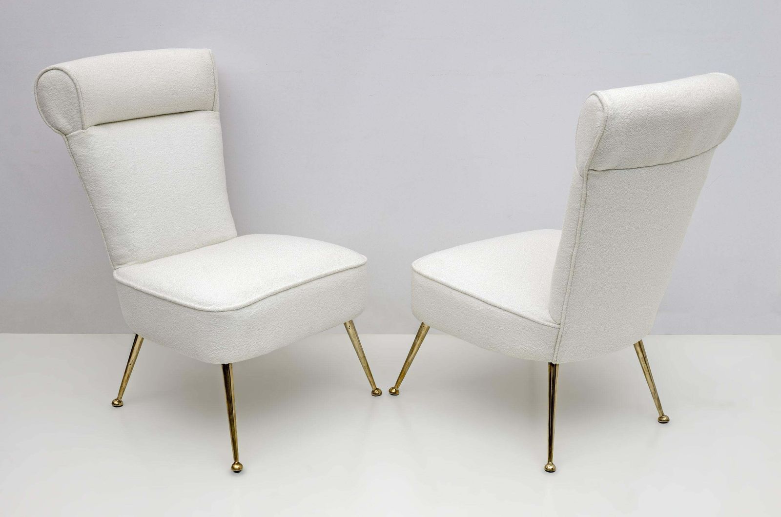 Pair Of Gigi Radice Mid Century Modern Italian Boucle Small Armchairs For Minotti, 1950s photo furniture