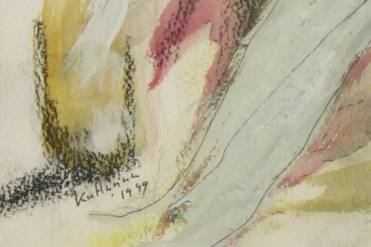 Abstract Expressionist Painting Signed Ka Hanna. Acrylic / Watercolour On Paper photo for sale