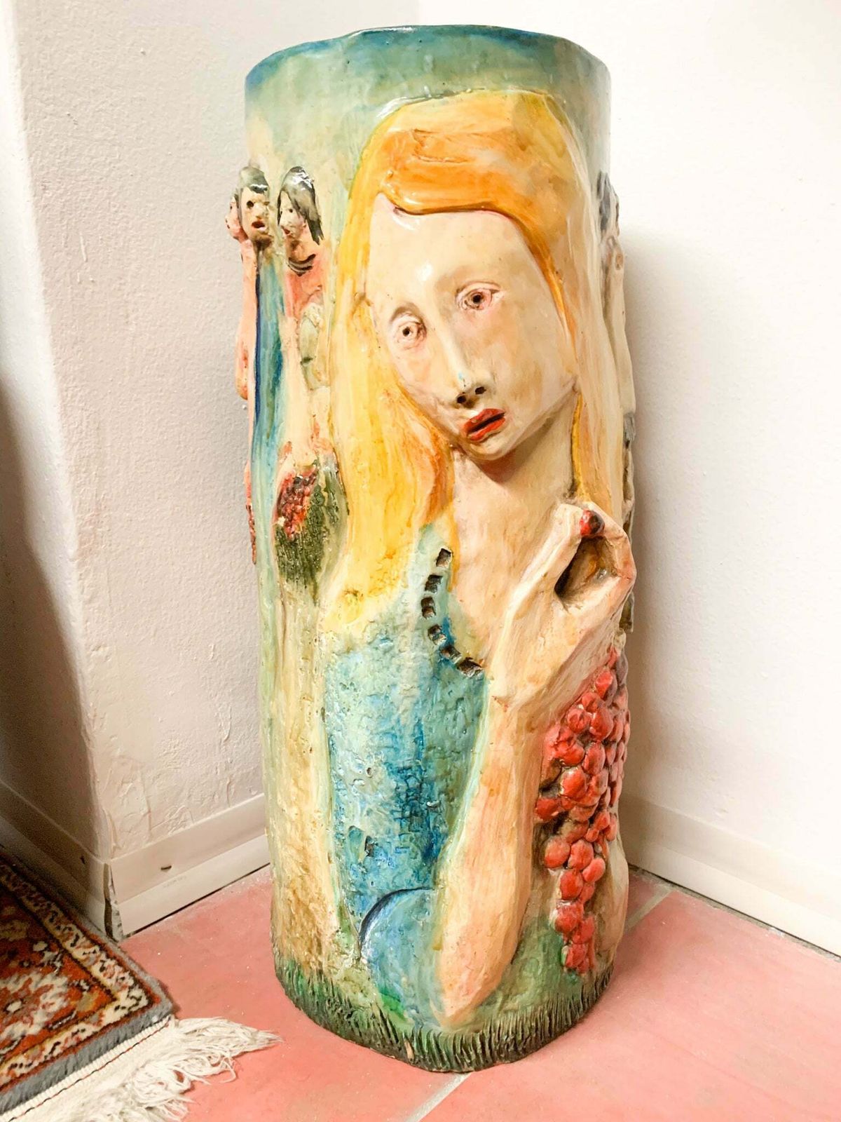 Ceramic Umbrella Stand By Pucci, Hand Painted And Sculpted From The 1950s photo vinterior