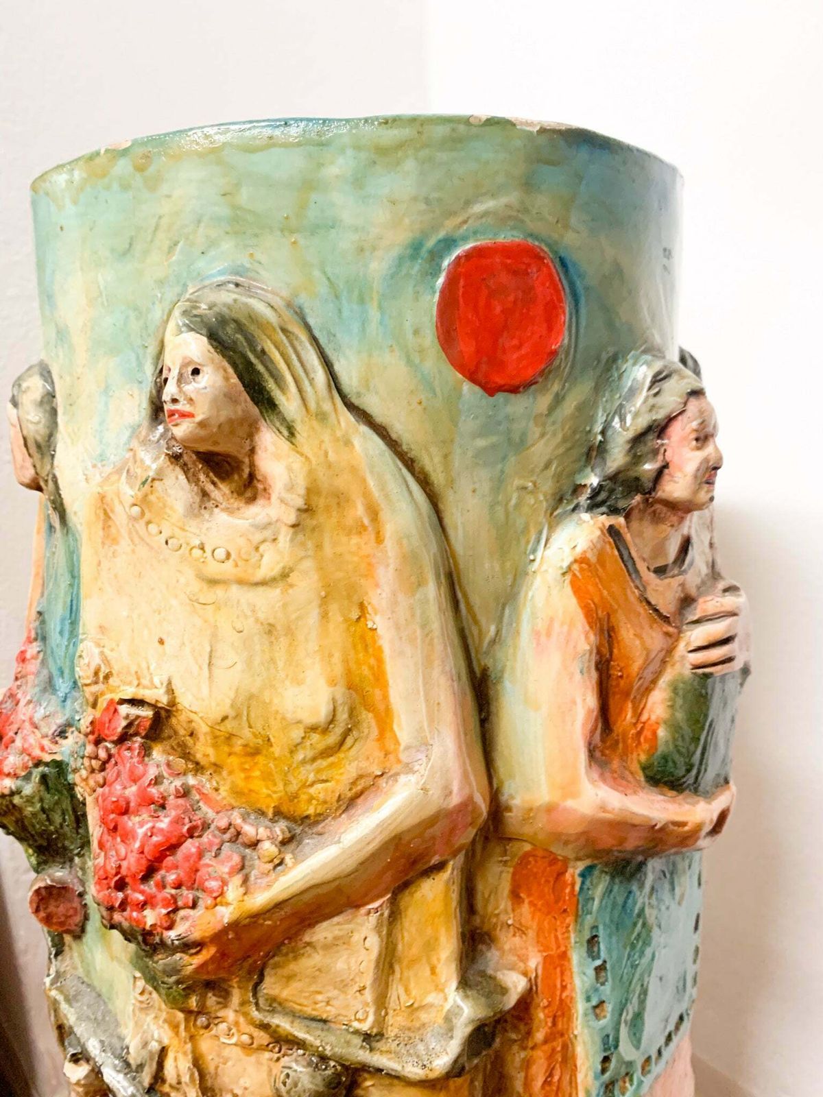 Furniture Ceramic Umbrella Stand By Pucci, Hand Painted And Sculpted From The 1950s photo