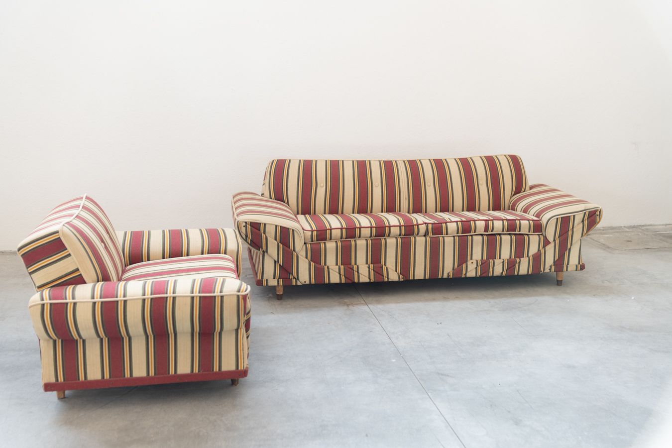 American Lounge Furniture In Original Striped Fabric1970s