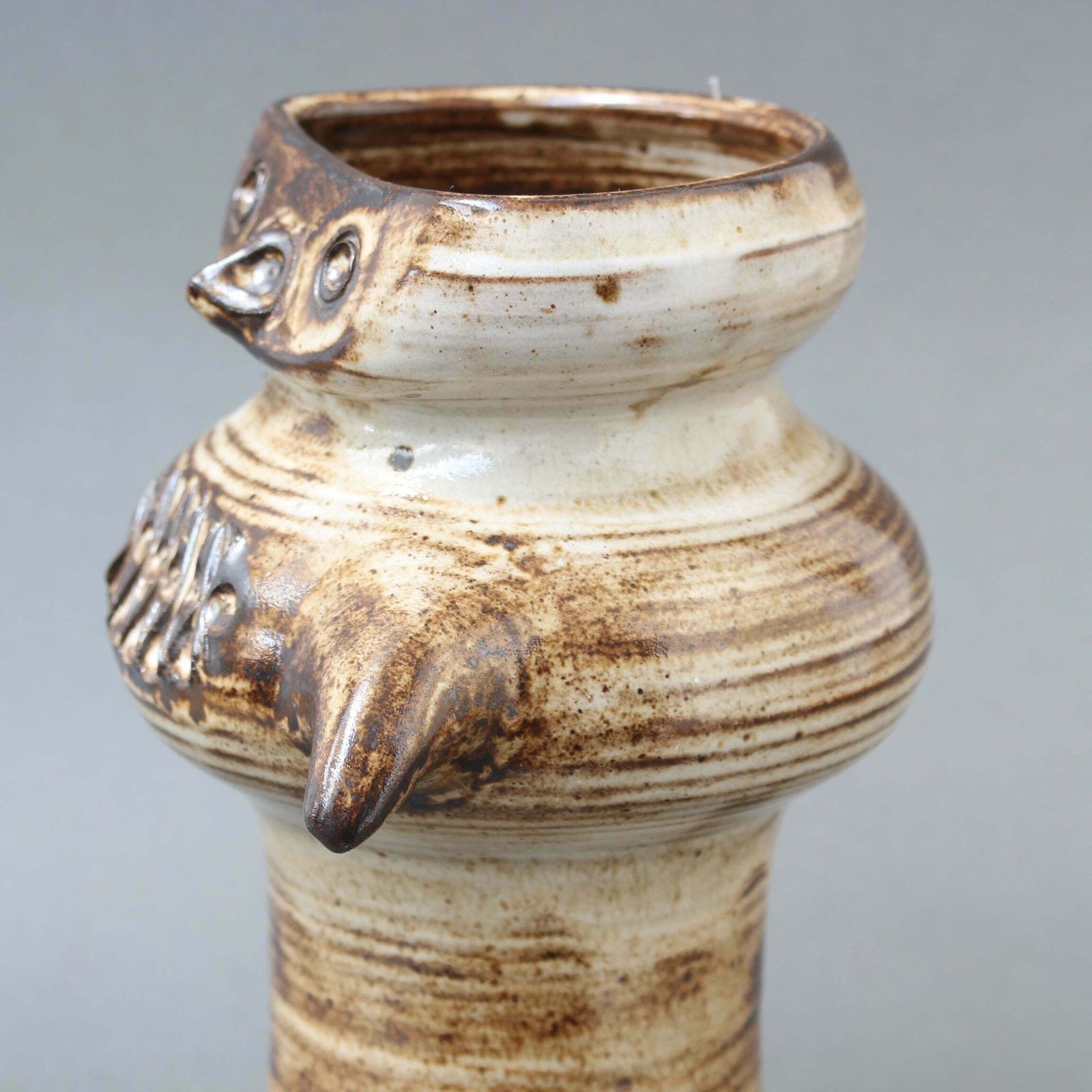Glazed French Ceramic Stylised Owl Vase By Jacques Pouchain (Circa 1960s) photo vintage