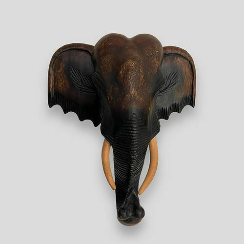 A  Wall Mounted Carved Wooden Elephant's Head C 1920