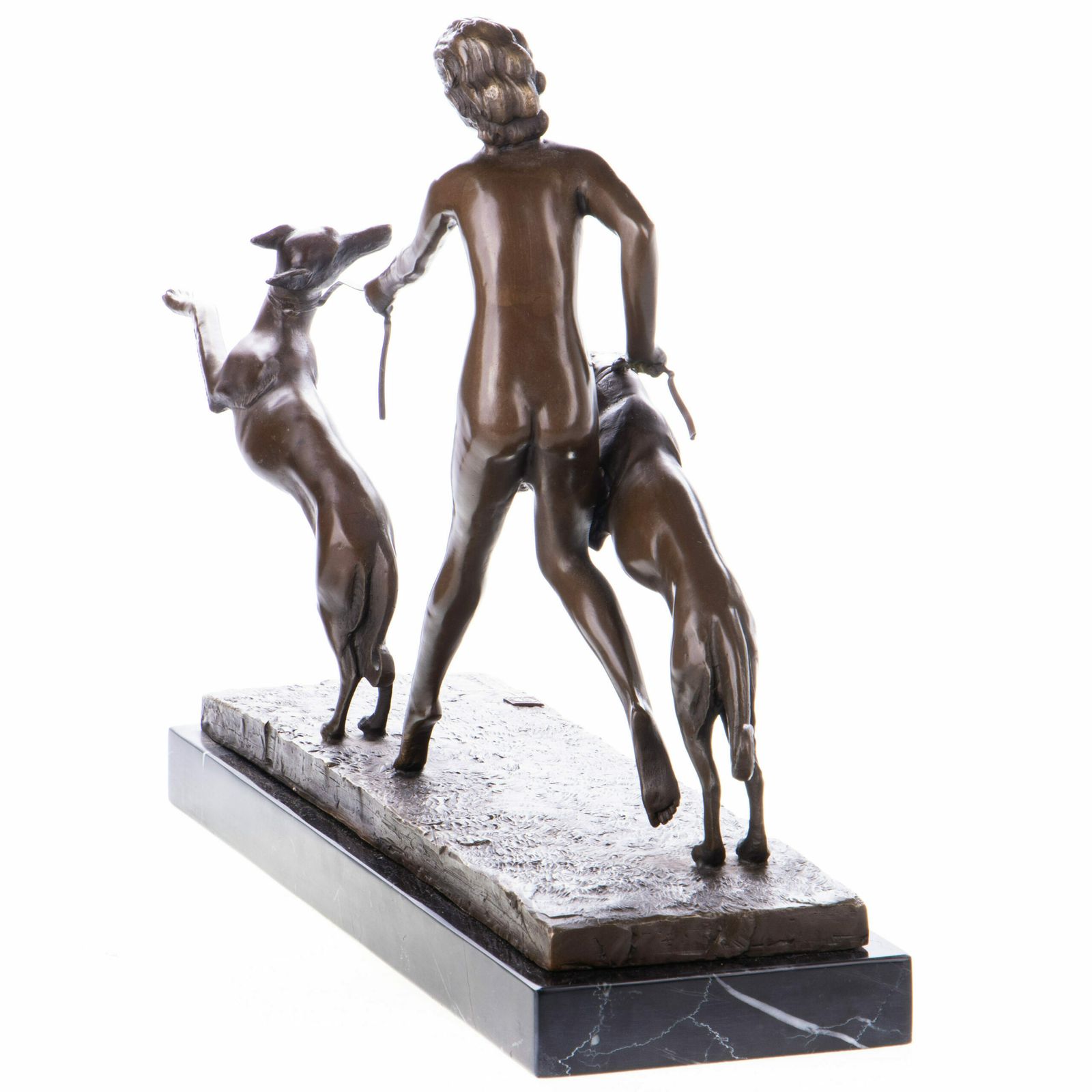 Art Deco Bronzefigur Weiblicher Akt Mit Windhunden “Spring Frolic” Nach M.Bouraine photo furniture