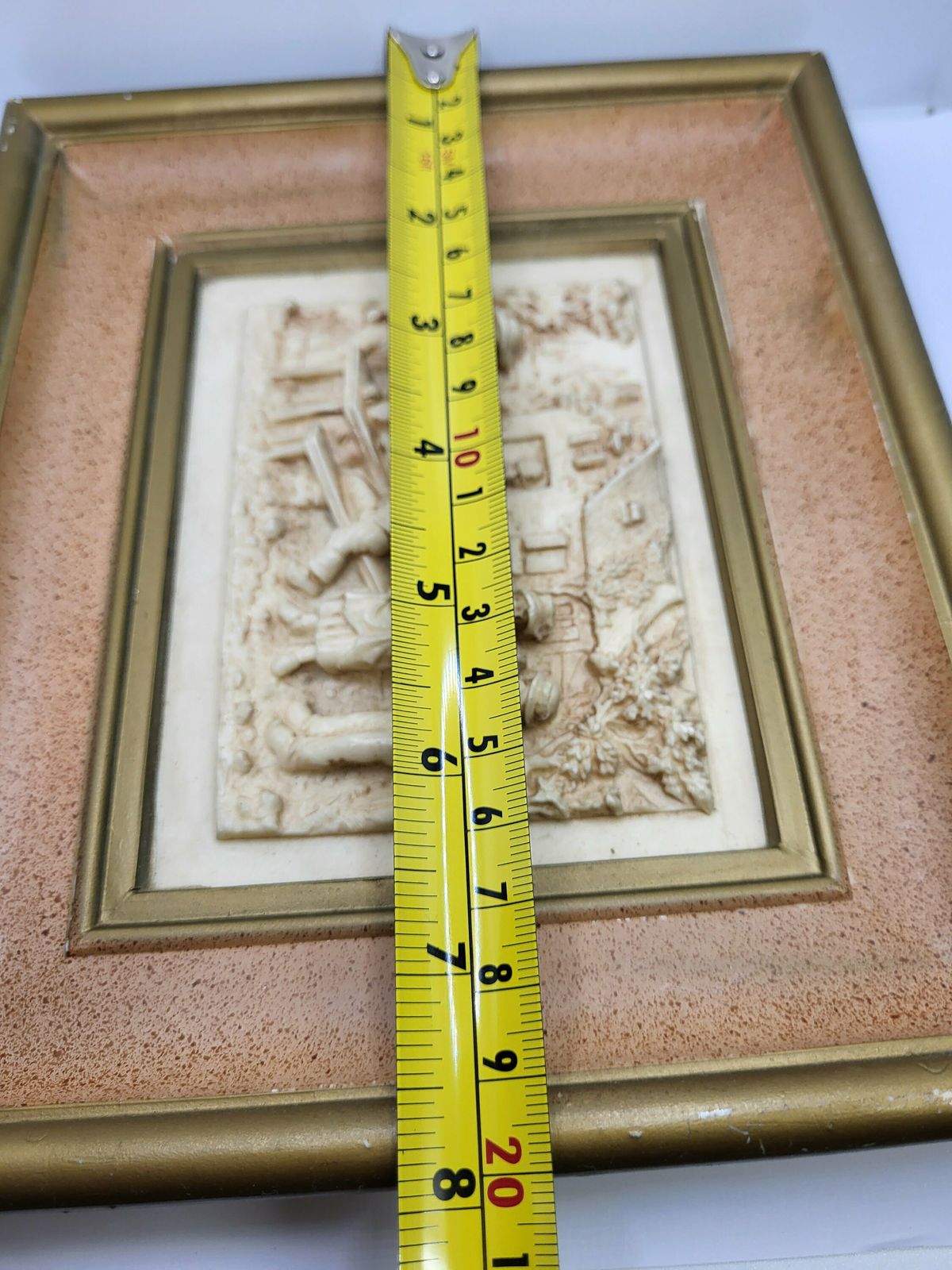 Rare Antique Carved Lava Stone Framed Panel Depicting The Engagement 1800s photo buy
