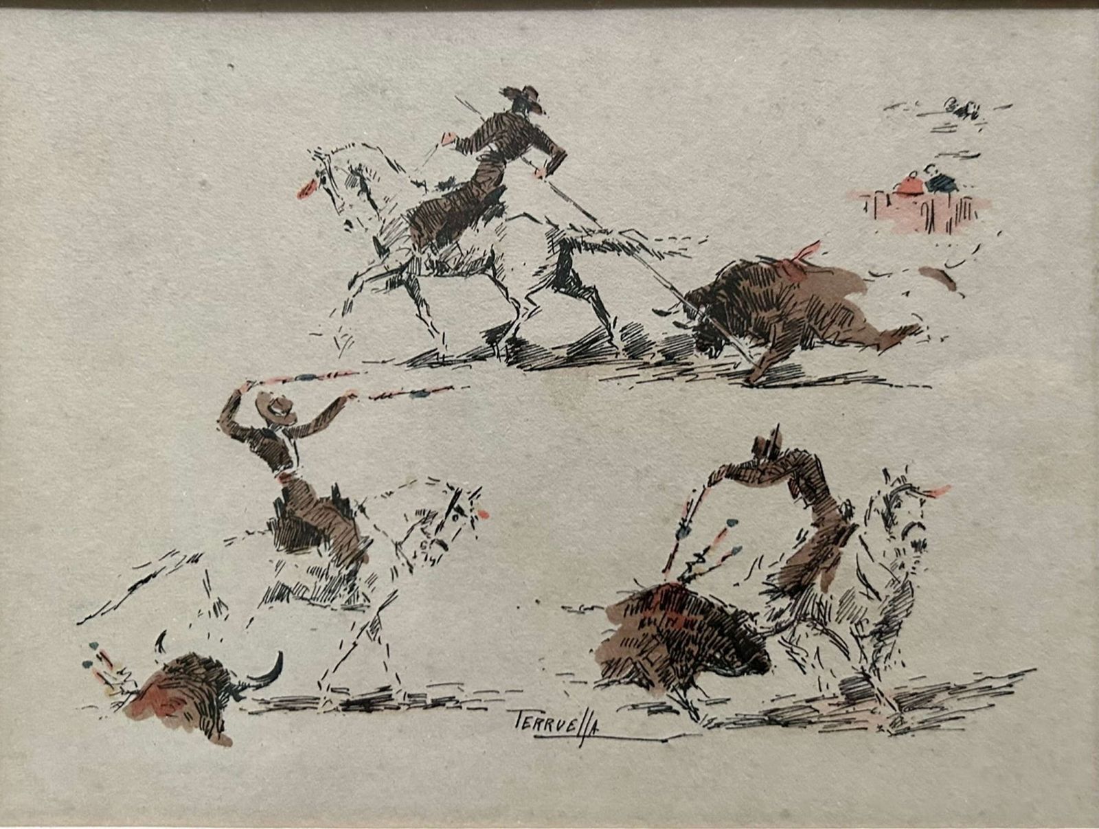Joaquim Terruella Matilla   Coloured Etchings   Bullfighting` photo furniture