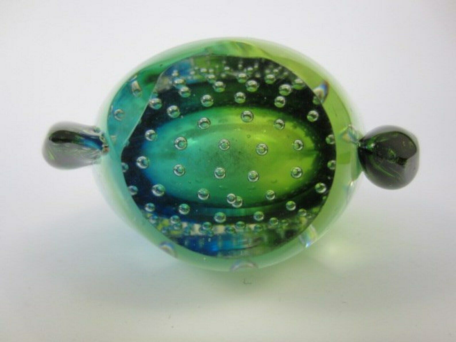 Heavy Oval Shaped Murano Sommerso Style Art Glass Vase Blues Greens & Bullicante photo vintage