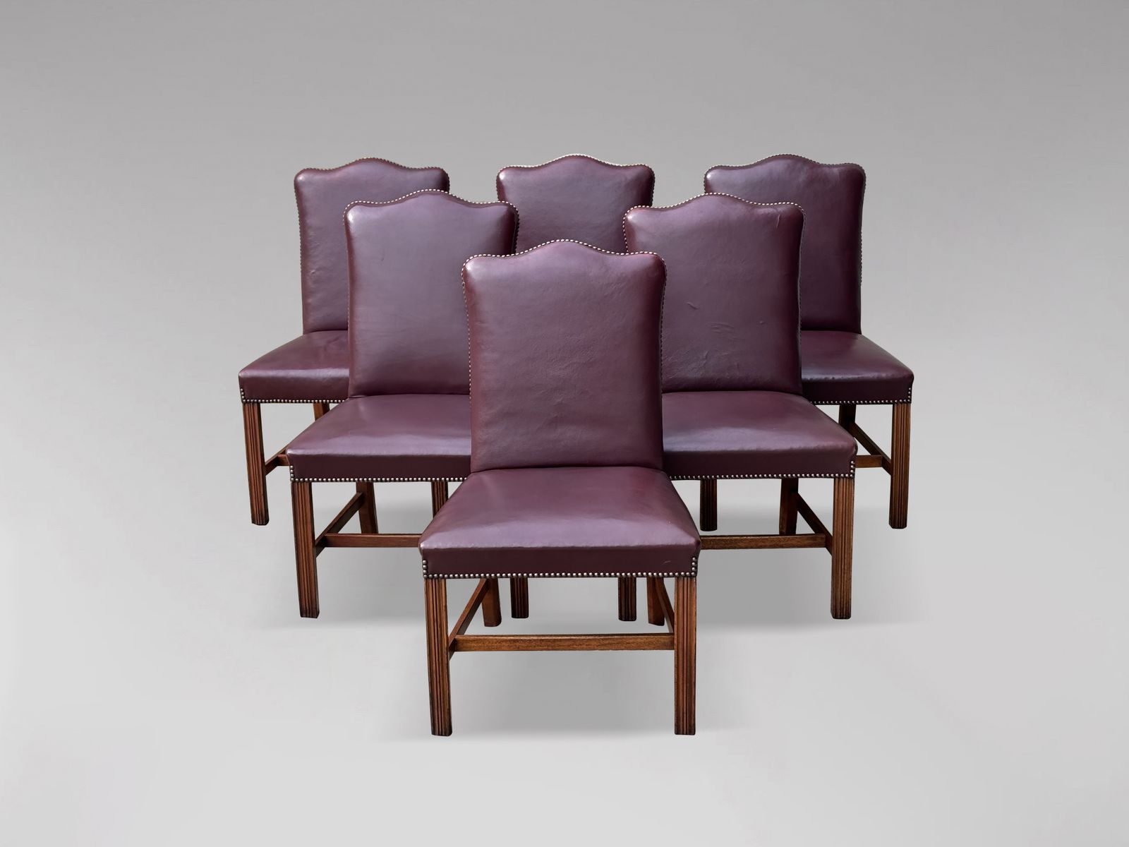 Set Of 6 George III Style Burgundy Leather Dining Chairs photo Furniture