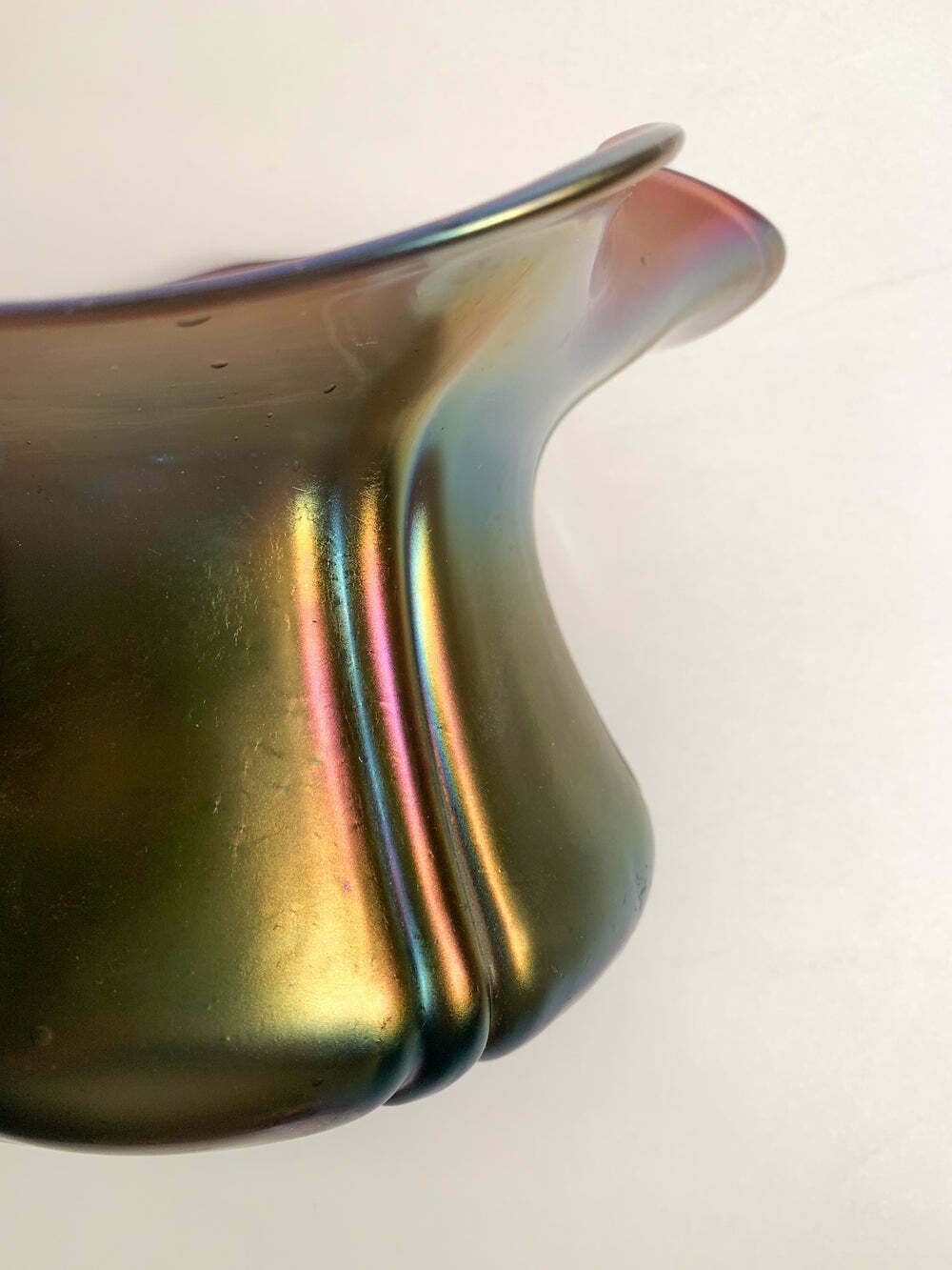 Iridescent Loetz Glass Vase With Flower Opening, 1940s photo vintage