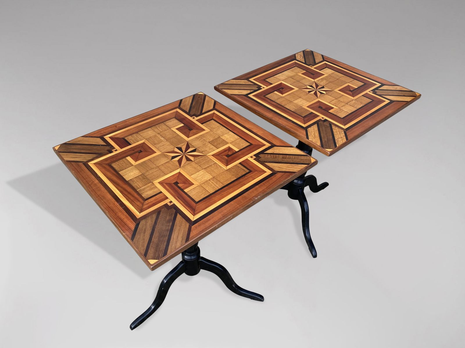 19th Century Pair Of Geometric Parquetry Inlay Occasional Tables photo 2650.0