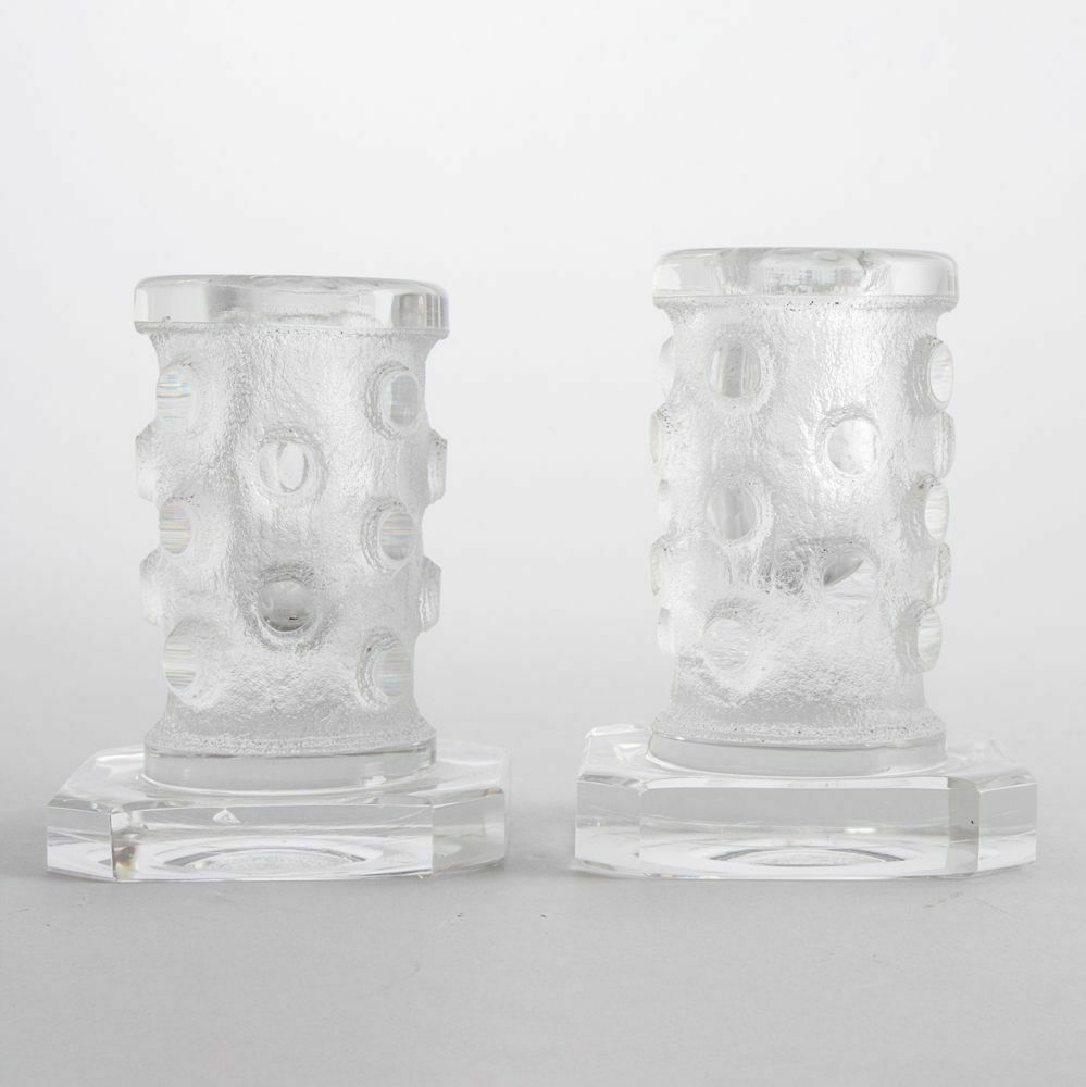 French Art Deco Pair Of Heavy Crystal Candlesticks By Daum C.1930 photo furniture