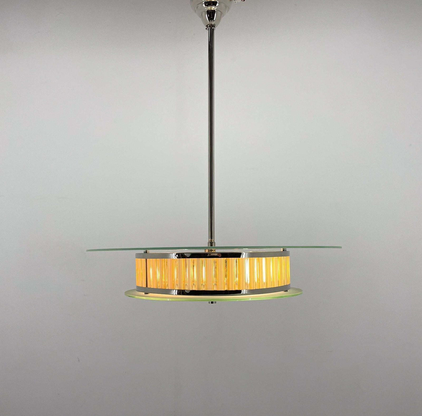 1940s Rare Italian Chrome & Glass Chandelier, Restored photo for sale