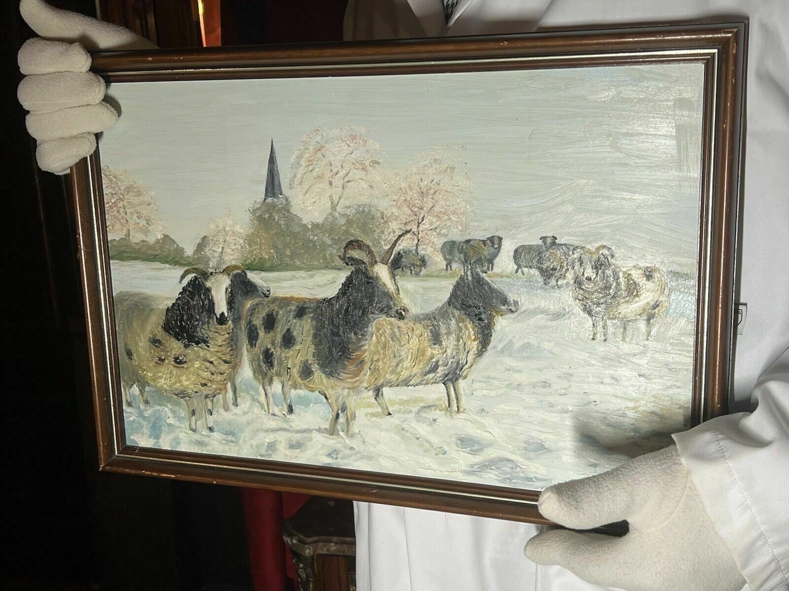 295.0 British Contemporary Artist A Cheetham Horned Ewes In Winter Landscape photo