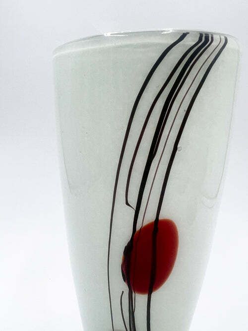 White Murano Glass Vase With Red And Black Decorations From The 1970s photo Home Decor