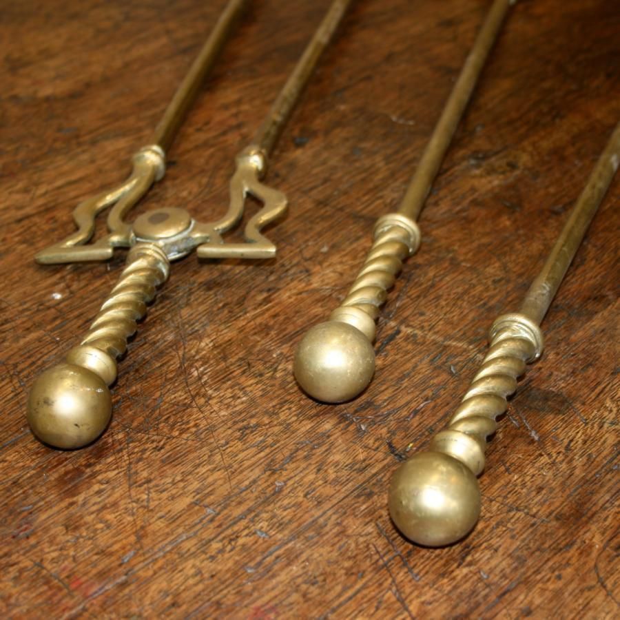 Antique Brass Fireplace Companion Set photo for sale