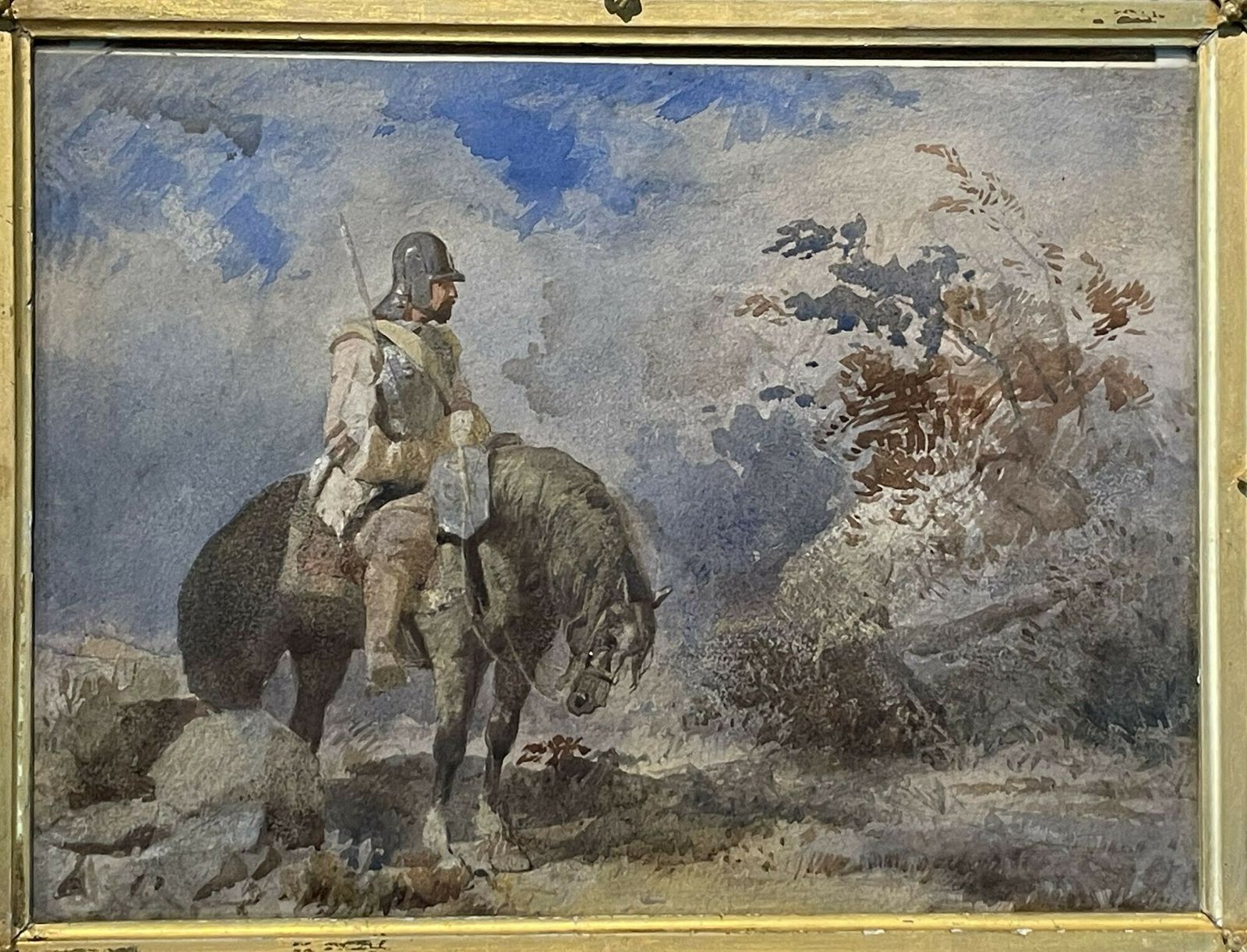 19th Century Watercolour Painting Of A Roundhead On Horseback photo furniture