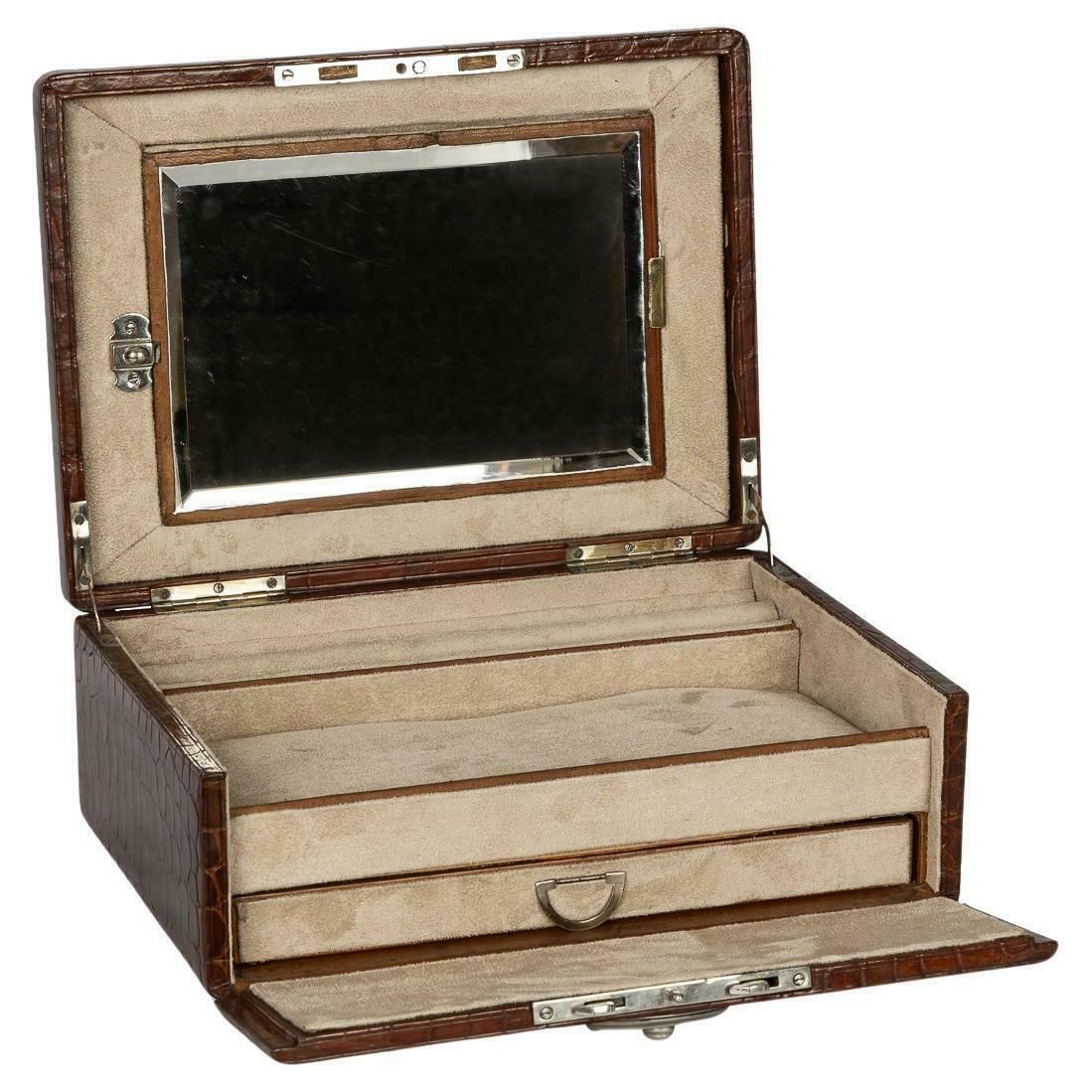20th Century British Made Crocodile Travel Overnight Vanity Case, C.1900