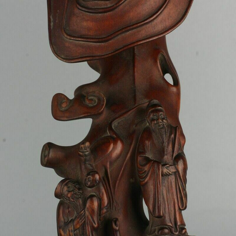 Vintage Boxwood "Ruyi" Carved With Three Old Men With A Kid And A Deer photo Art
