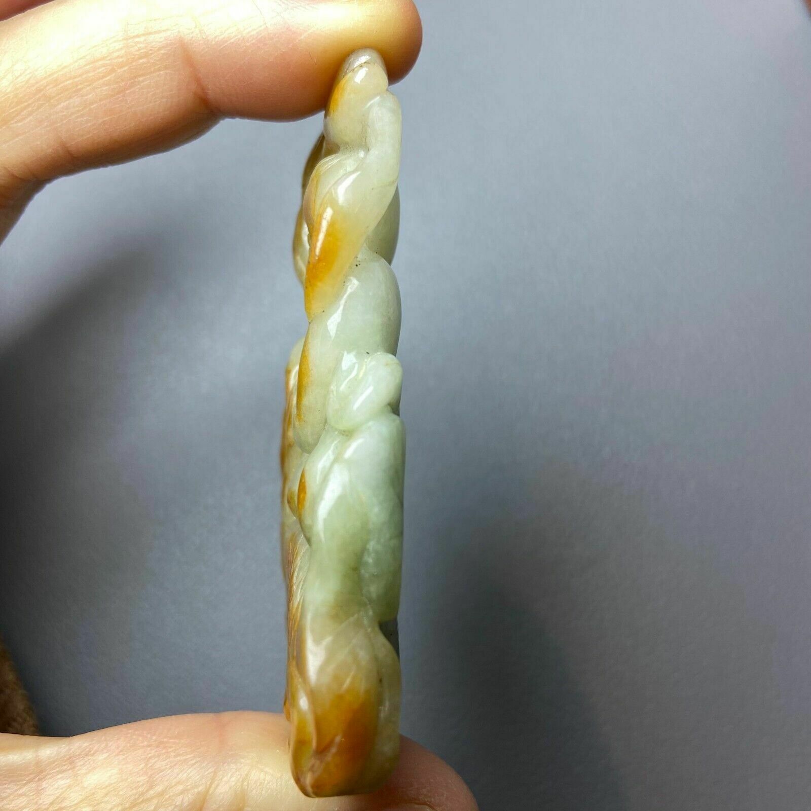 Antique Chinese Grade A Yellow Green Jadeite Jade Pendant Figure Carved Baby And photo Home Decor