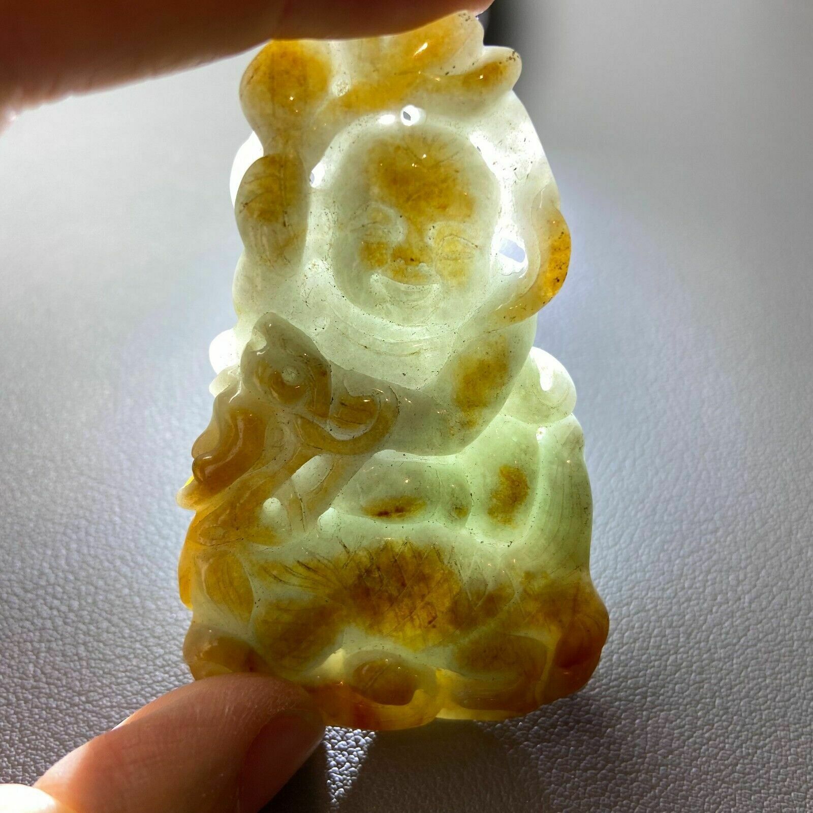 Antique Chinese Grade A Yellow Green Jadeite Jade Pendant Figure Carved Baby And photo 1500.0