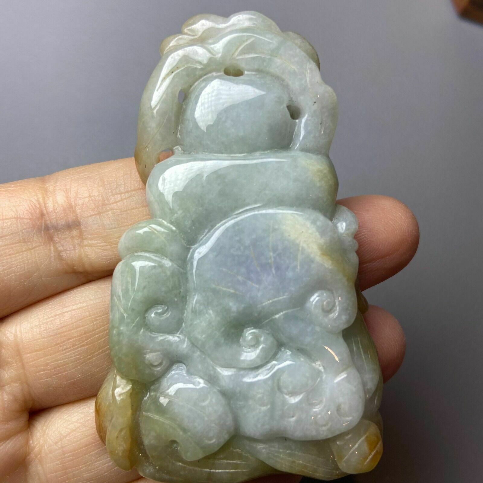 photo furniture Antique Chinese Grade A Yellow Green Jadeite Jade Pendant Figure Carved Baby And