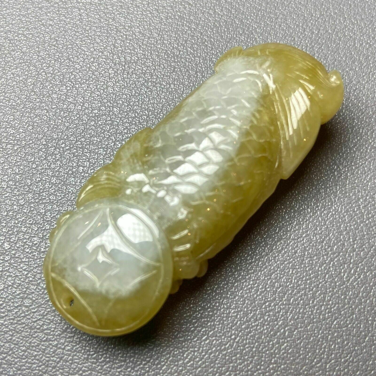 Antique Chinese Grade A Yellow Jadeite Jade Statue Caved Dragon Fish photo Art