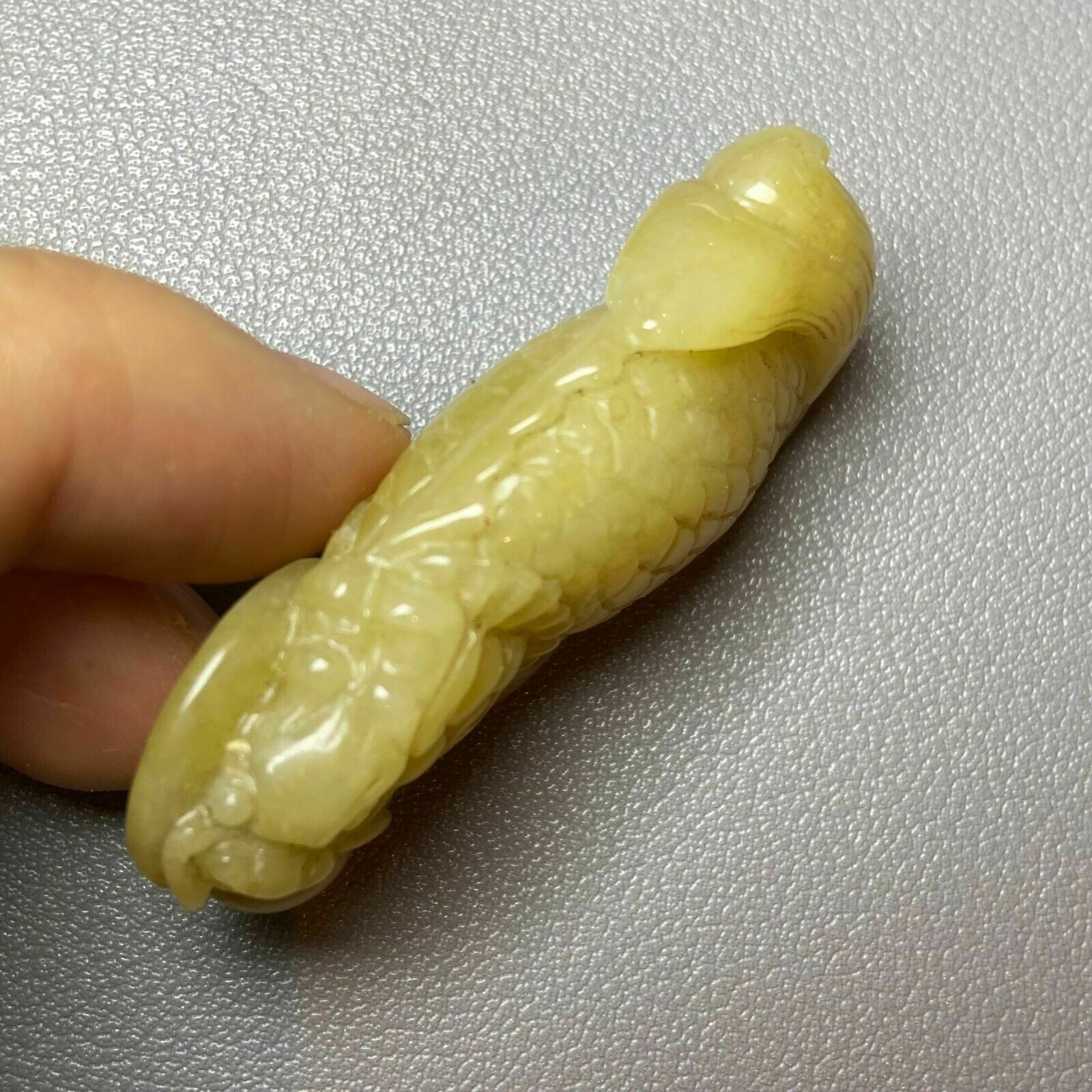 Antique Chinese Grade A Yellow Jadeite Jade Statue Caved Dragon Fish photo 980.0