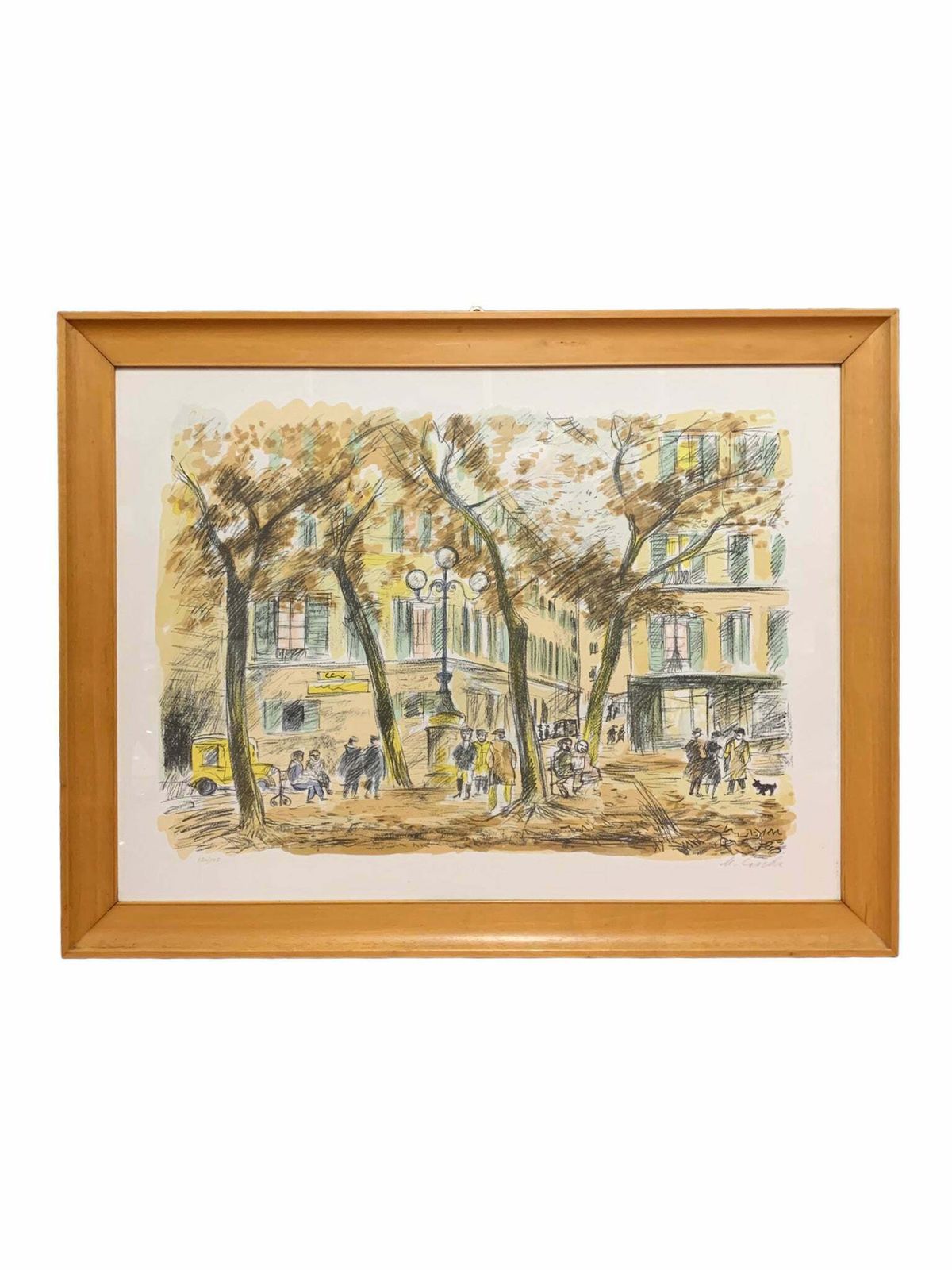 Lithograph Of City Landscape By Michele Cascella, 1950s