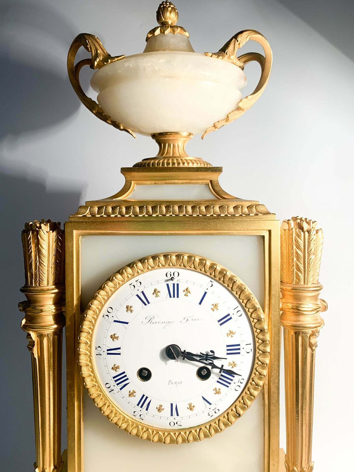 Raingo Frères Louis XVI Style Table Clock In Alabaster And Gilt Bronze From 1800 photo vintage