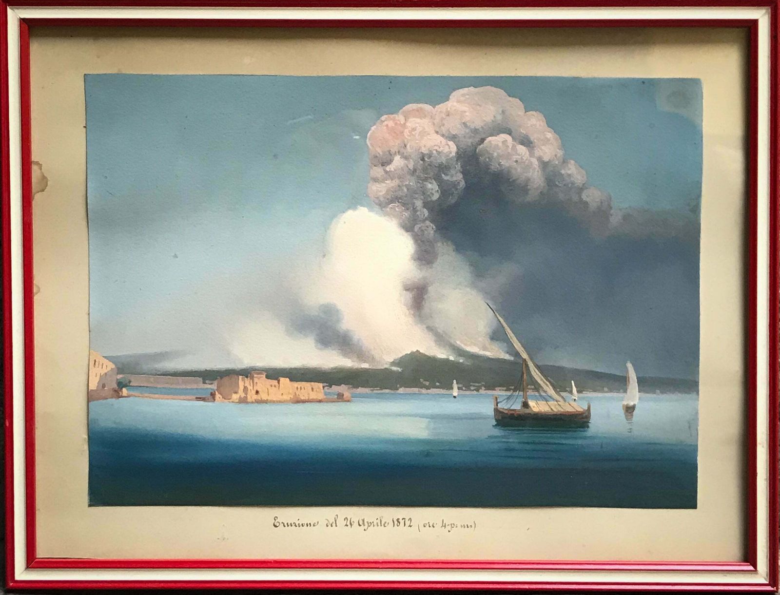Pair Of Paintings Of The Eruption Of Vesuvius By Gouache 1800