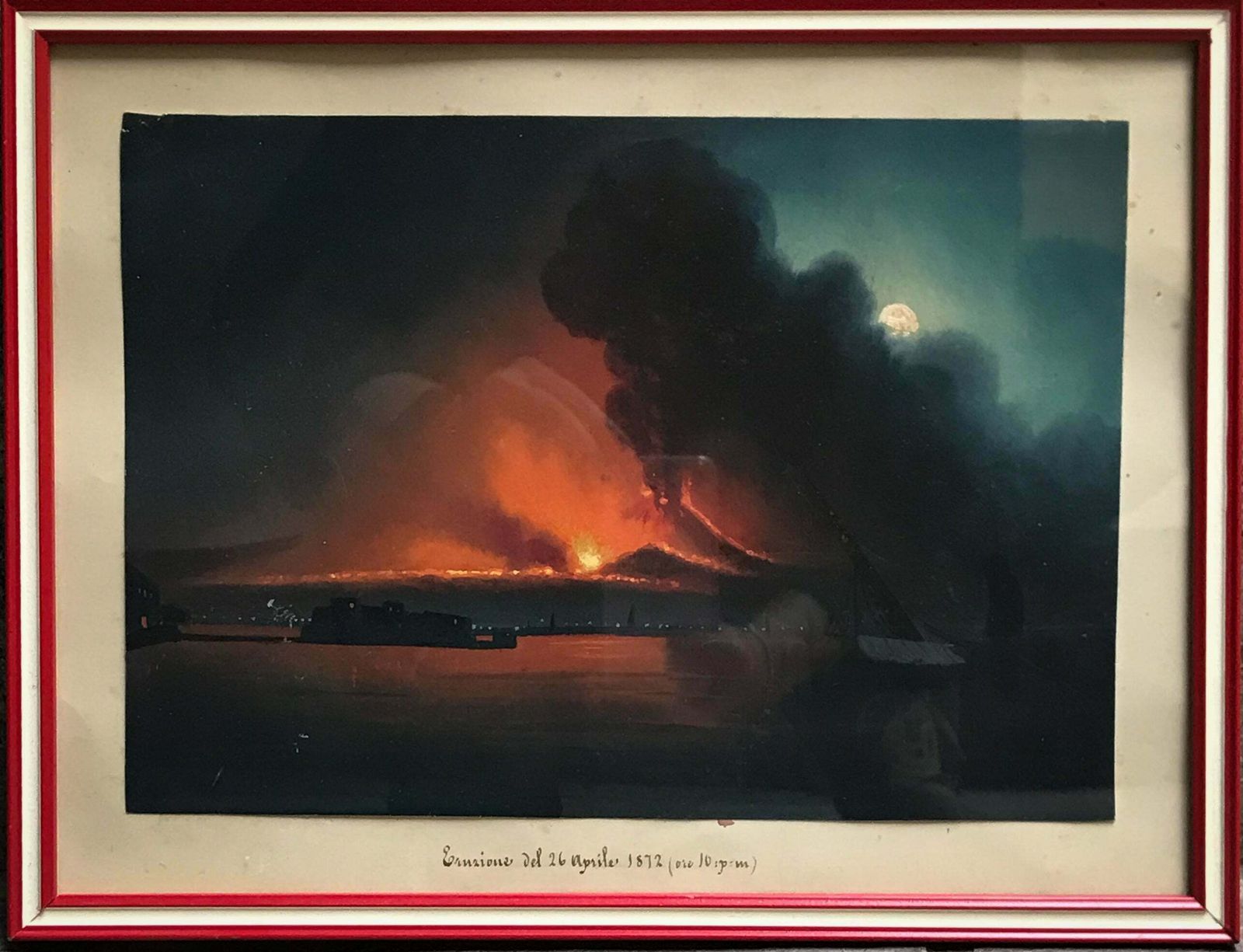 Pair Of Paintings Of The Eruption Of Vesuvius By Gouache 1800 photo Art