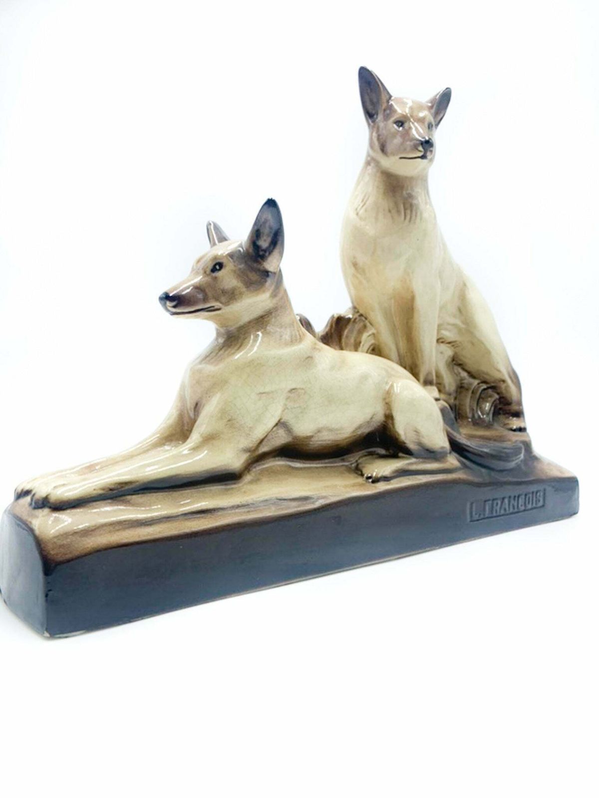 Ceramic Sculpture Of A Pair Of Dogs By Louis Francois Laurin From 1800 photo Art