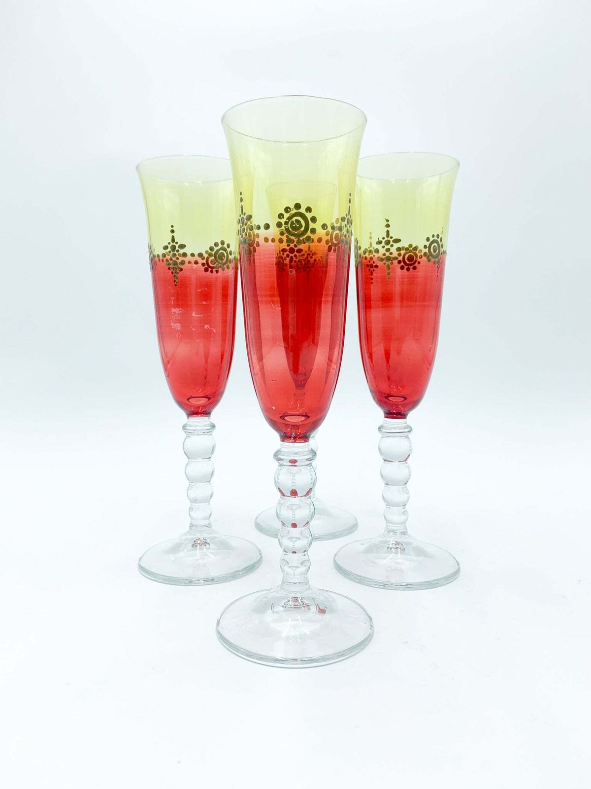Set Of Four Yellow And Red Murano Glass Goblets From The 1940s photo furniture