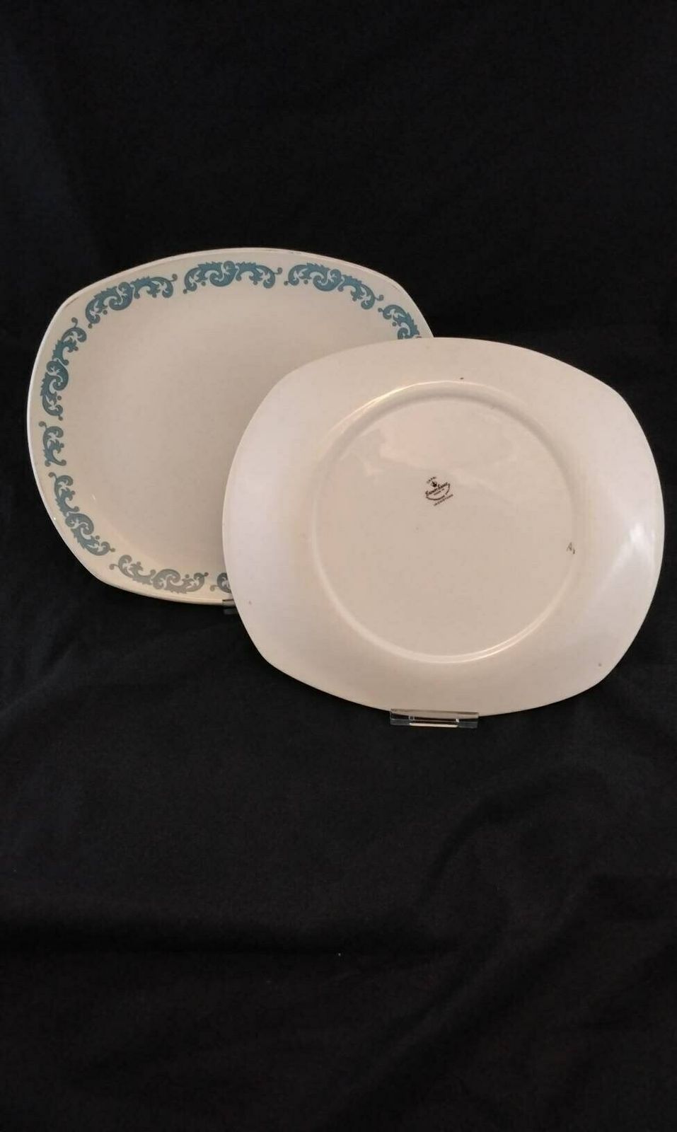 Six Vintage Large Crown Essex Capri Design Blue And White Plates Edged In Gold Plates Sold As Set Of 6 N/S 354 photo for sale