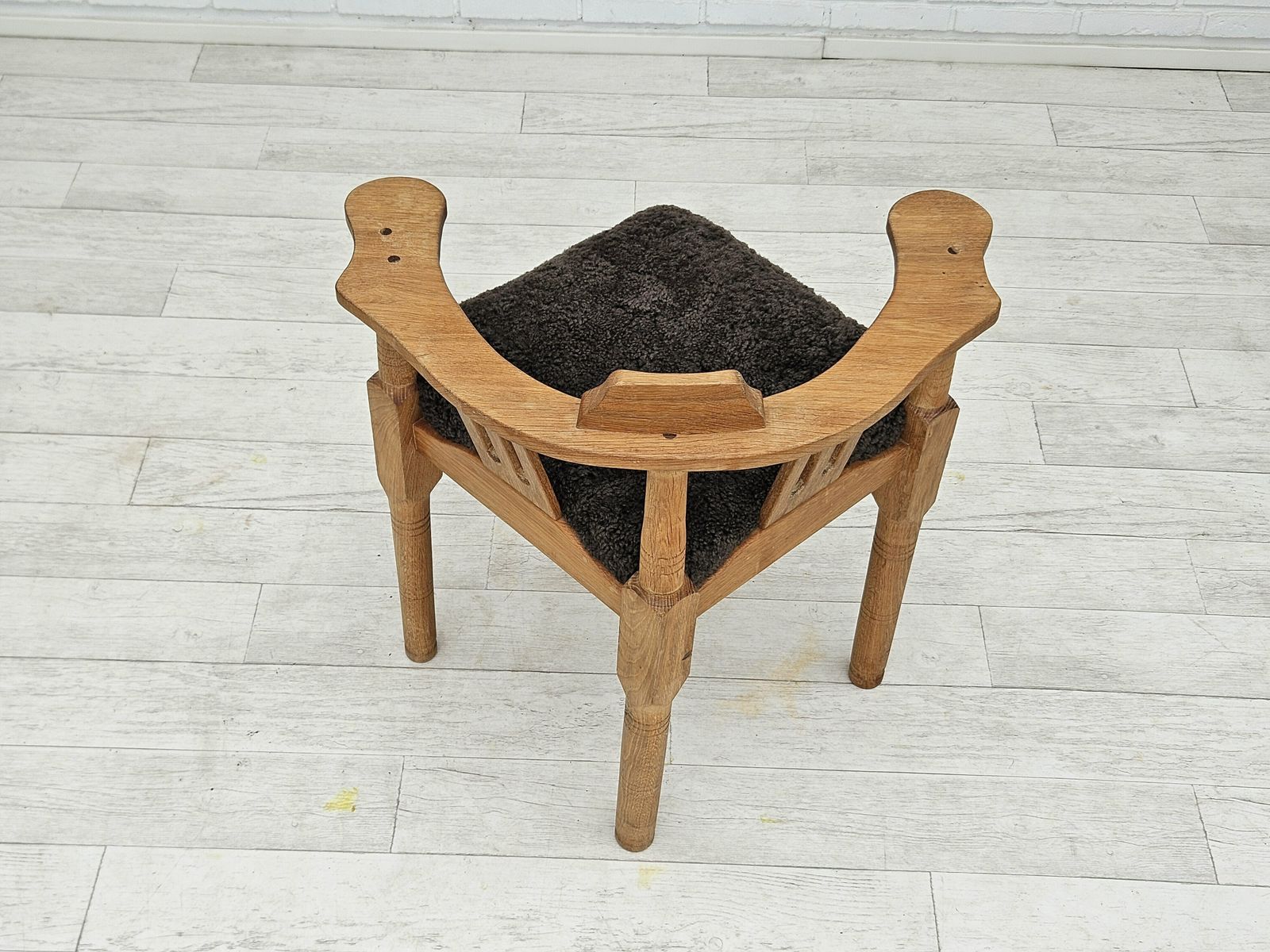 1950s, Danish Design, Reupholstered Armchair, New Zealand Sheepskin, Oak Wood. photo Furniture