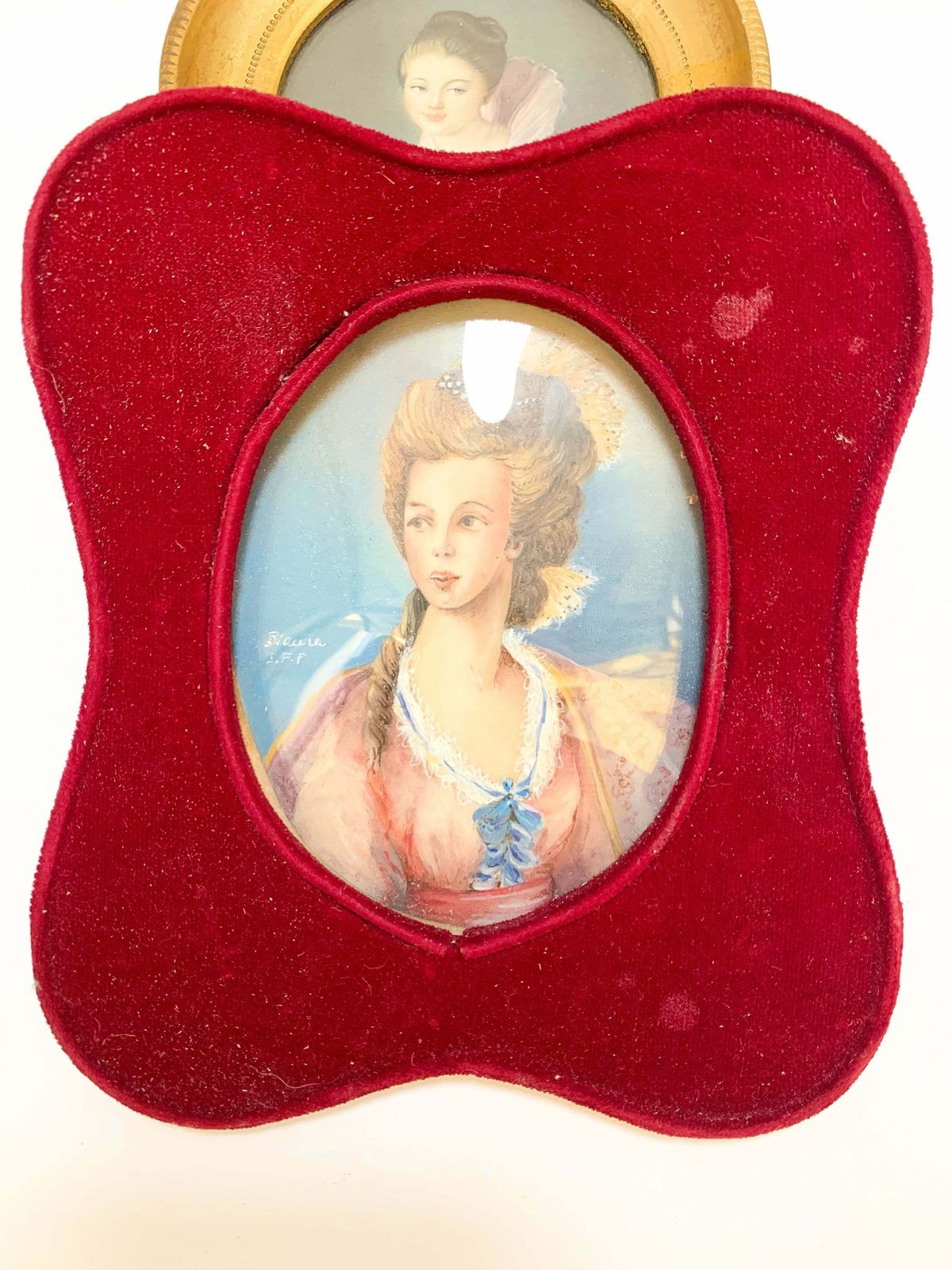 Pair Of Retouched Miniatures Depicting Ladies, Created In The 60's photo for sale