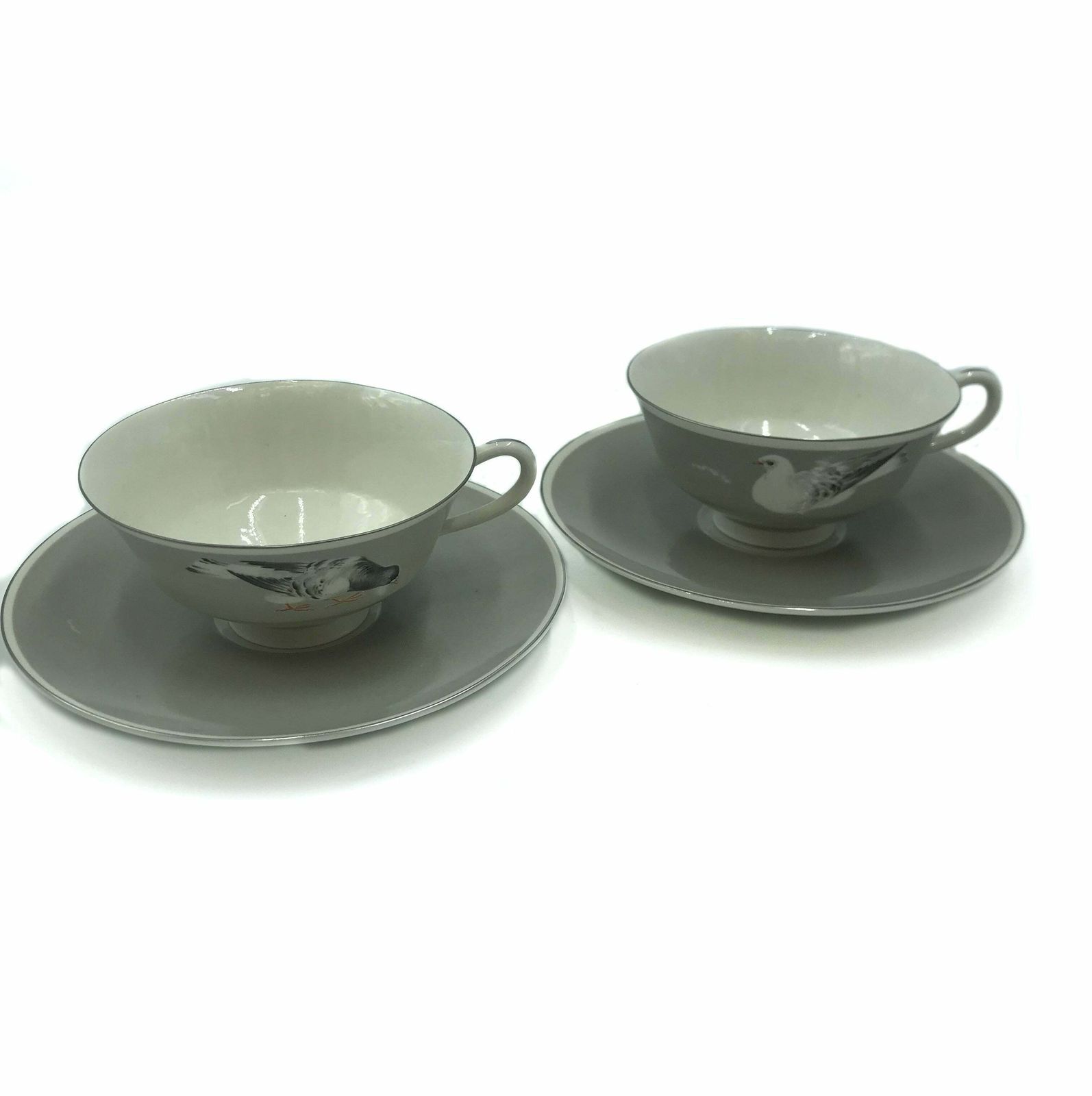 Pair Of German Ceramic Cups With Teapot And Milk Jug