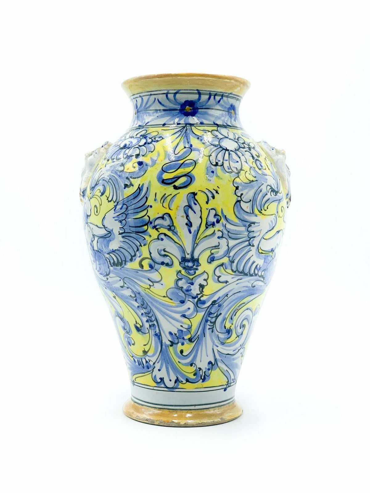 Blue And Yellow Italian Ceramic Vase From The 1940s