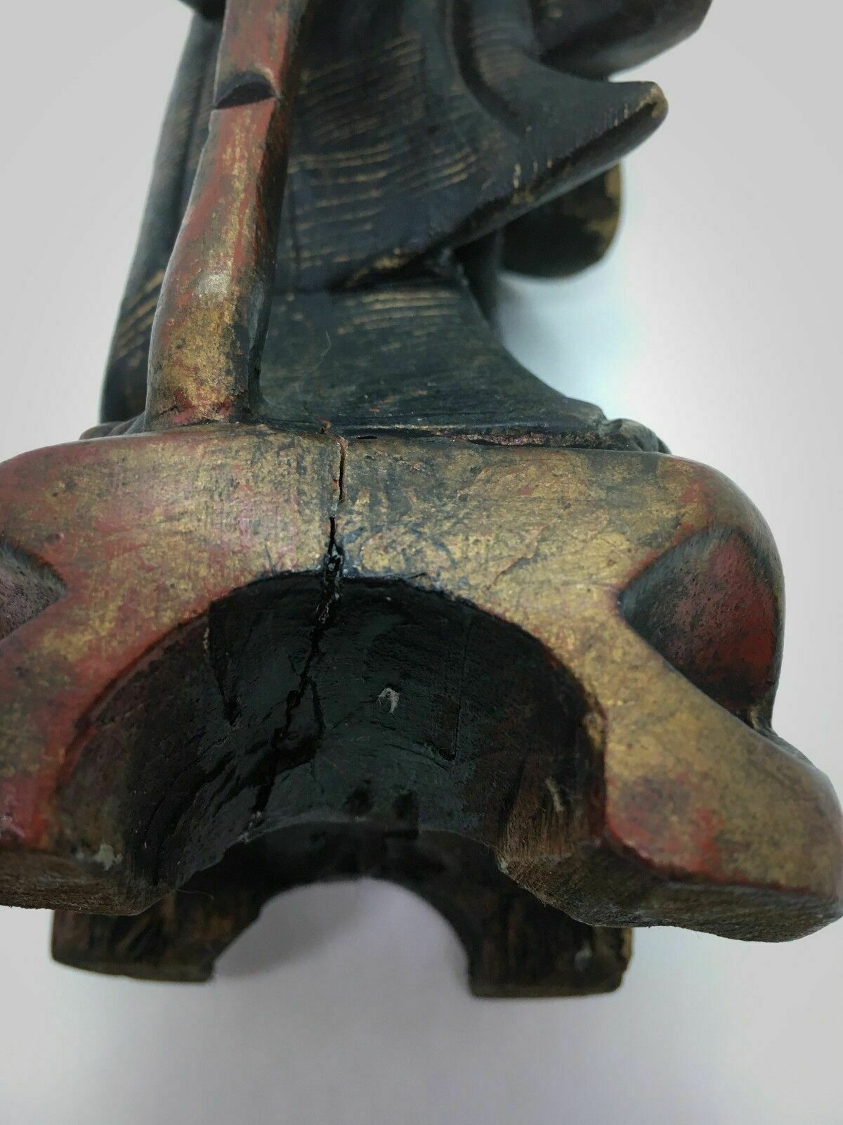 Antique Chinese/Oriental Copper Red With Black Lacquered And Gilt Root Wood Wise photo vintage