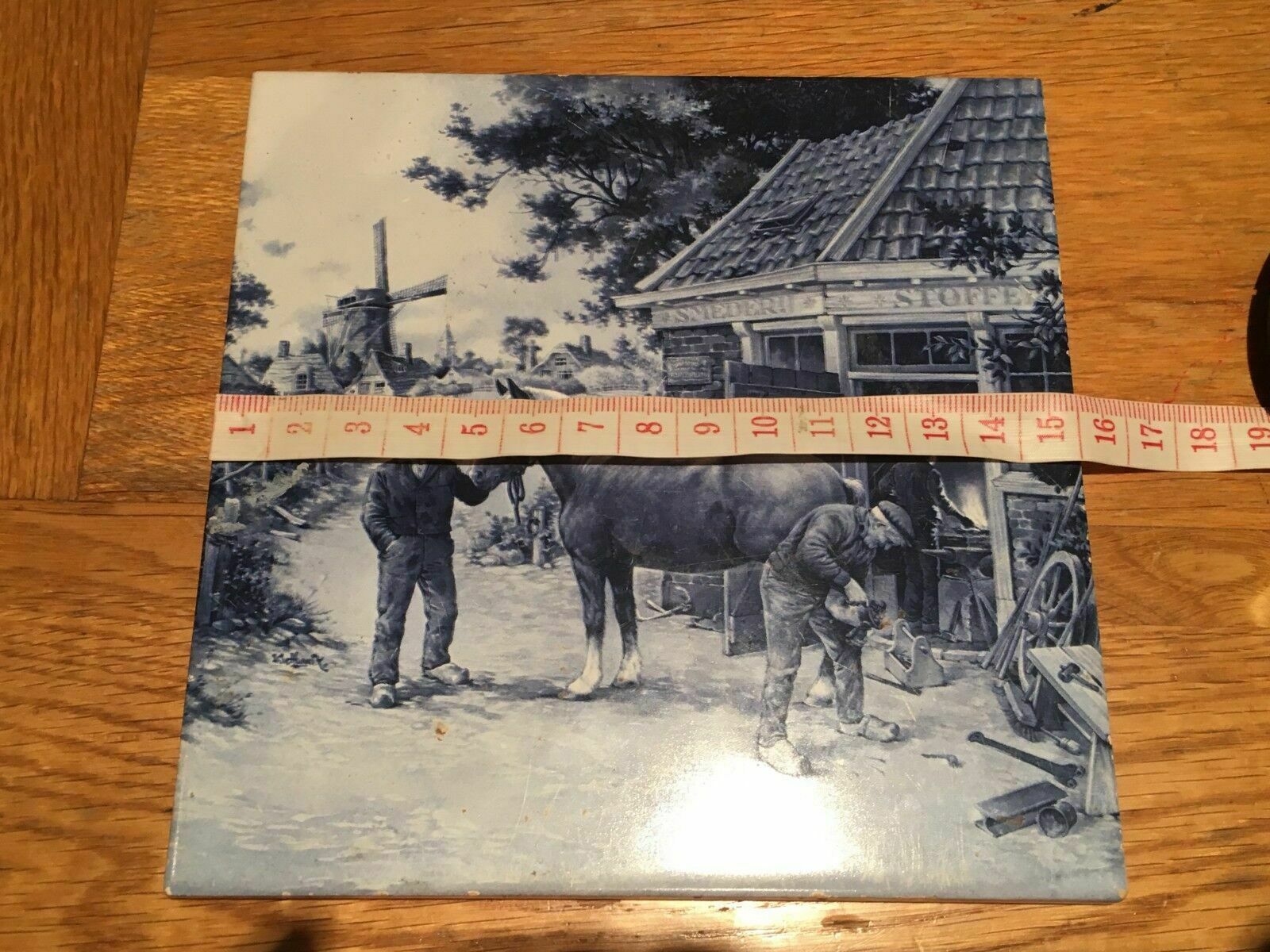 Delft Holland Ter Steege Bv Tile    Windmill Horse Farrier Pattern    1984 photo Home Fixtures