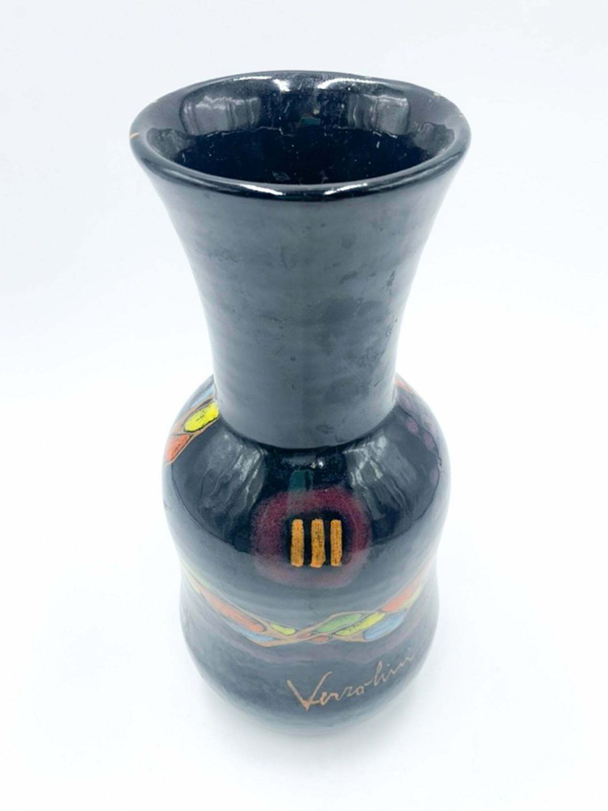 Hand Painted Purple Ceramic Vase By Verzolini From The 1970s photo Home Decor