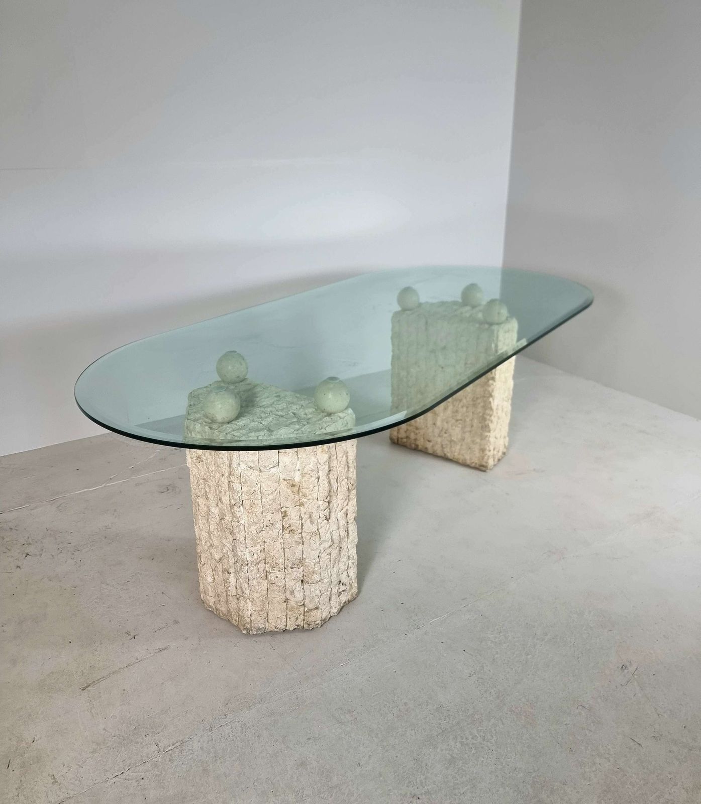 1980s Natural Mactan Stone Dining Table With Glass Top photo Furniture