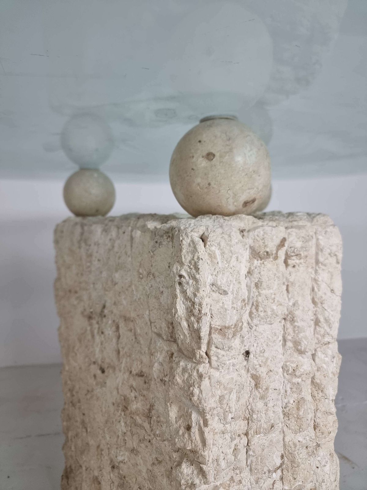 1980s Natural Mactan Stone Dining Table With Glass Top photo 3250.0