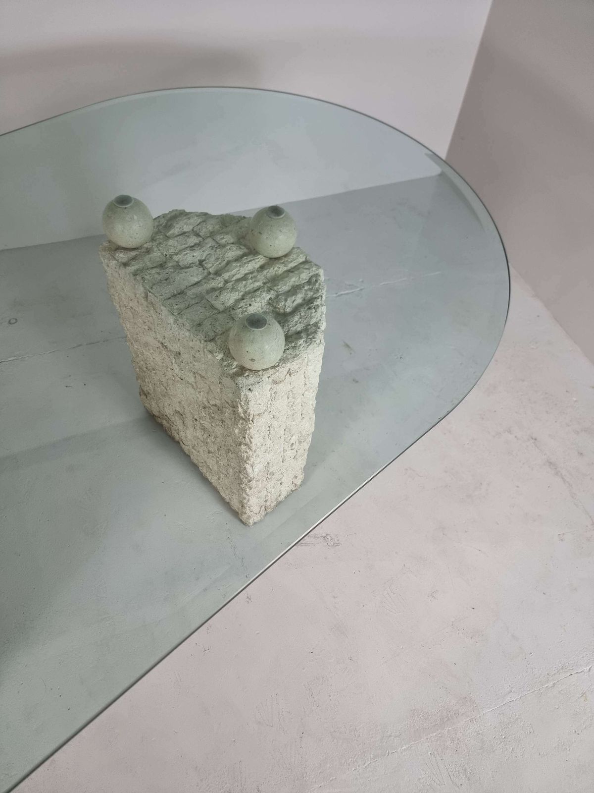 1980s Natural Mactan Stone Dining Table With Glass Top photo vintage