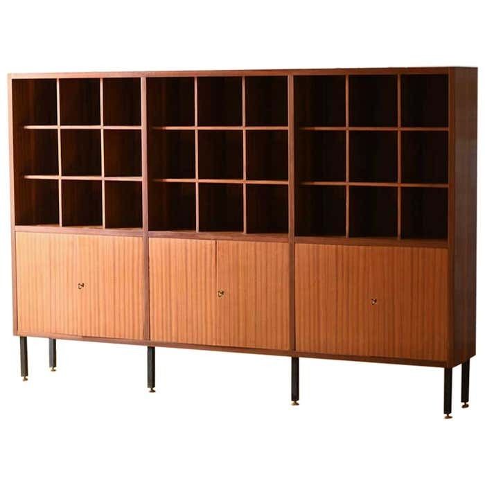 Wooden Credenza With Modular Shelves And Doors, Italy 1960