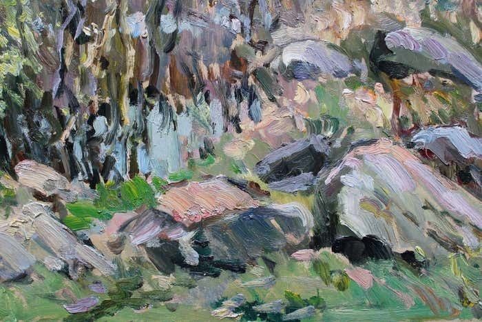 Edgars Vinters Boulders Near The Field. 1983, Cardboard, Oil, 68x94 Cm photo Art