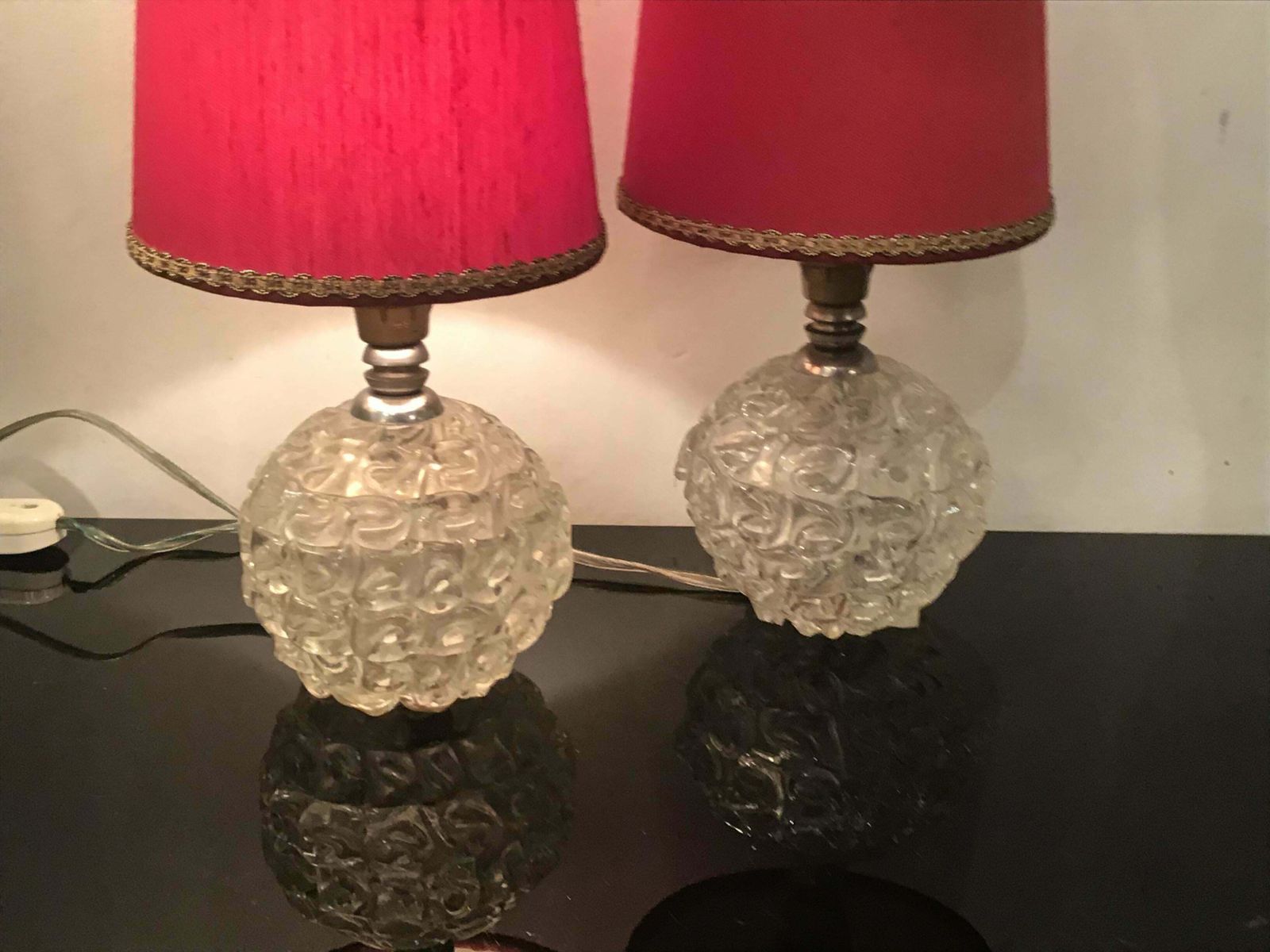 Seguso Table Lamps Murano Glass Metal Crome Lampshade 1940 Italy photo for sale